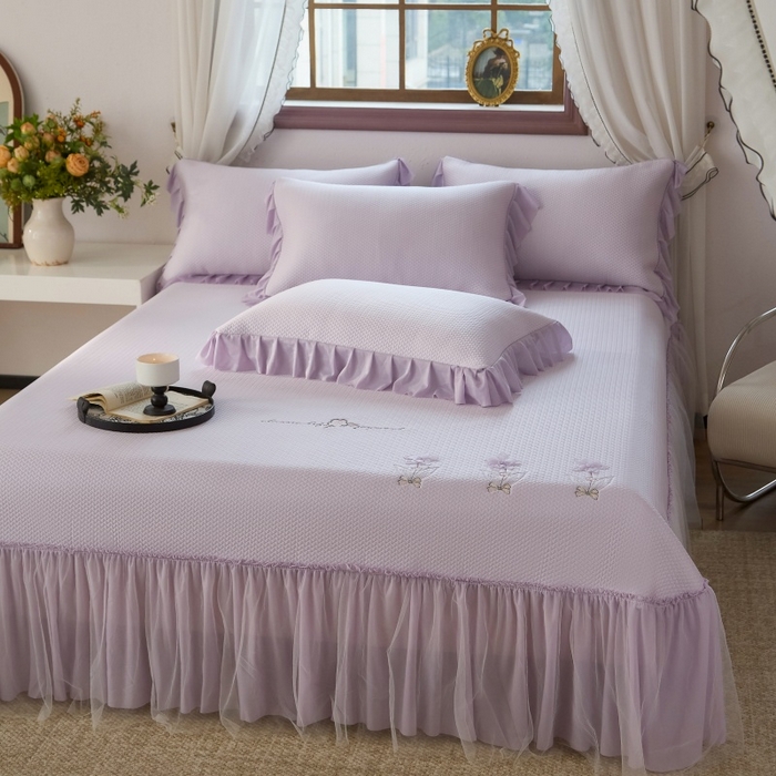 91家纺网 家纺一手货源 找家纺 金绣美居 2026春夏新款绣花款床裙凉席席子空调软席三件套-清裳 清裳-紫色