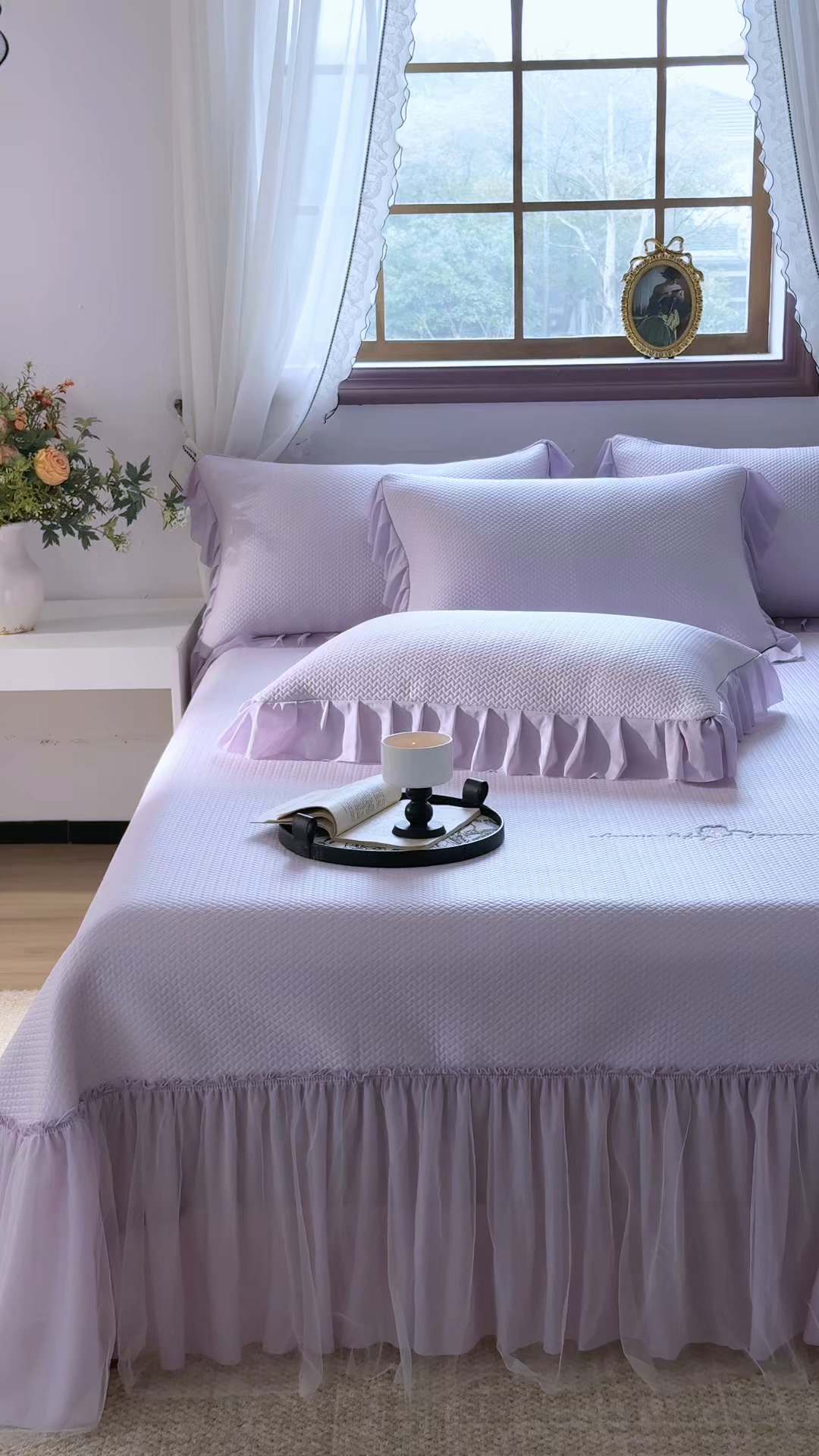 91家纺网 家纺一手货源 找家纺 金绣美居 2026春夏新款绣花款床裙凉席席子空调软席三件套-清裳 清裳-紫色