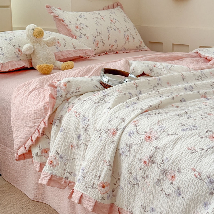 91家纺网 家纺一手货源 找家纺 （总）迪梦姿家纺 2026新款泡芙纱花边款夏被四件套-款式二
