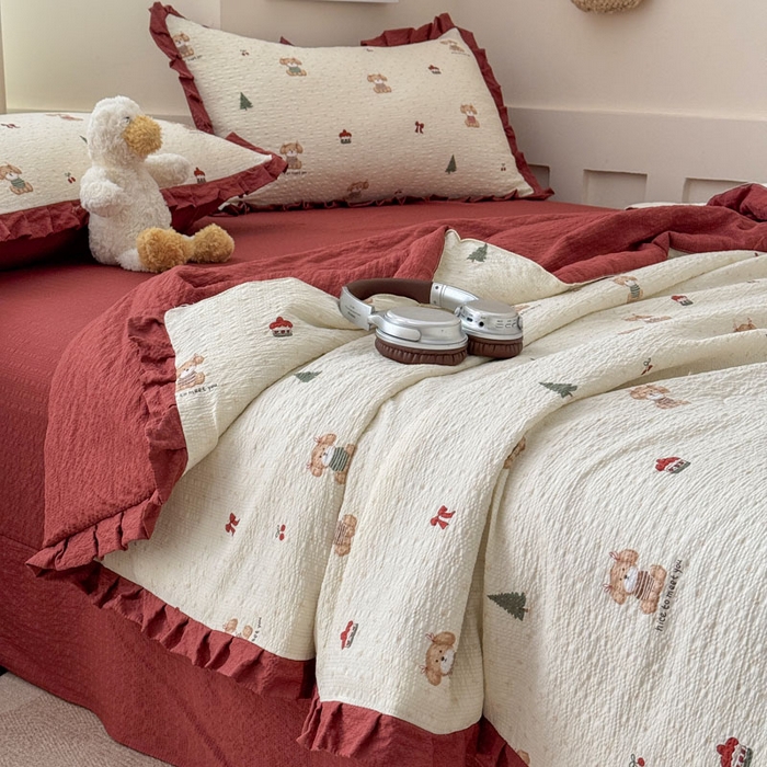 91家纺网 家纺一手货源 找家纺 （总）迪梦姿家纺 2026新款泡芙纱花边款夏被四件套-款式二