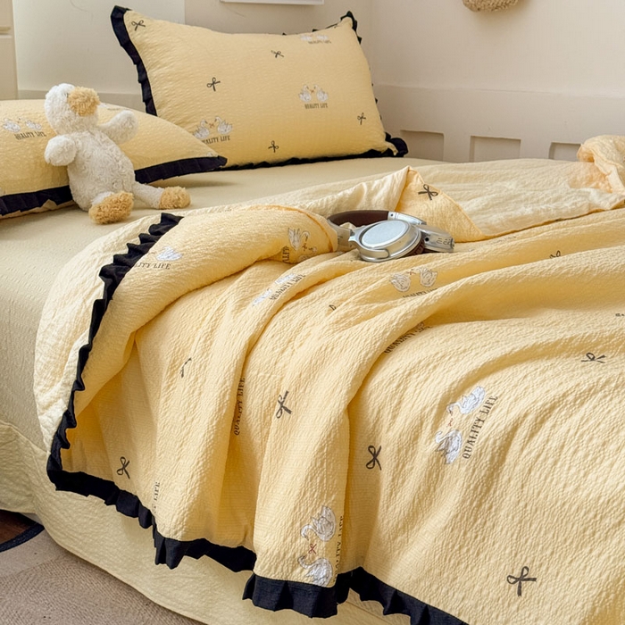 91家纺网 家纺一手货源 找家纺 （总）迪梦姿家纺 2026新款泡芙纱花边款夏被四件套-款式二