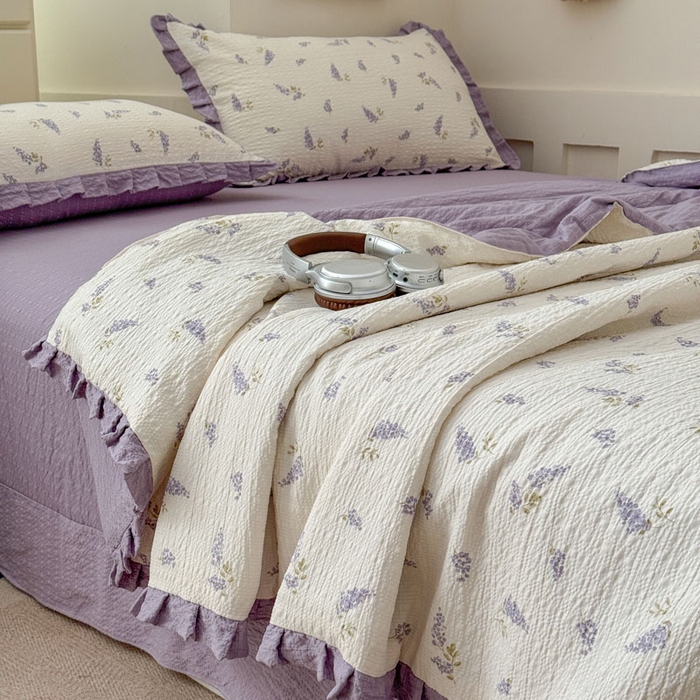 91家纺网 家纺一手货源 找家纺 （总）迪梦姿家纺 2026新款泡芙纱花边款夏被四件套-款式二