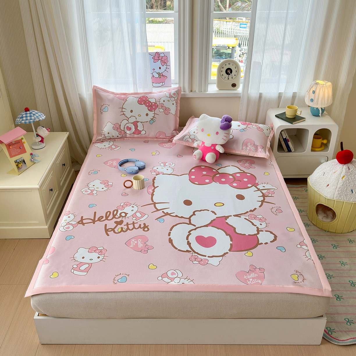 91家纺网 家纺一手货源 找家纺 （总）桃子家居 2026新款A类三丽鸥授权数码印花中分子1200D凉感冰丝宽边凉感软席凉席席子