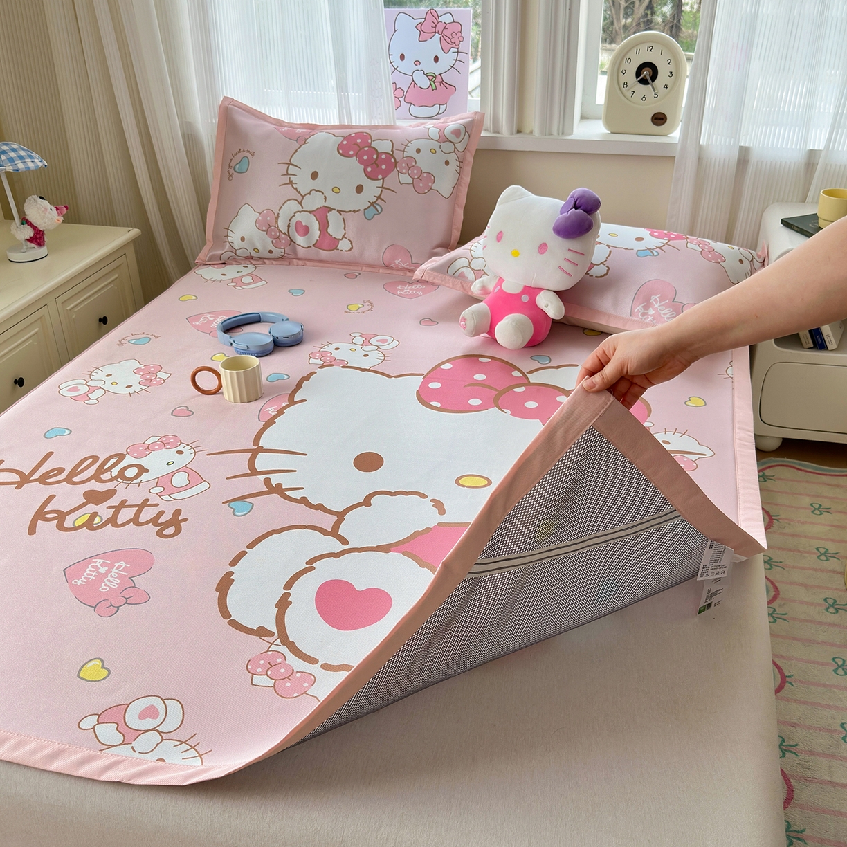 91家纺网 家纺一手货源 找家纺 （总）桃子家居 2026新款A类三丽鸥授权数码印花中分子1200D凉感冰丝宽边凉感软席凉席席子