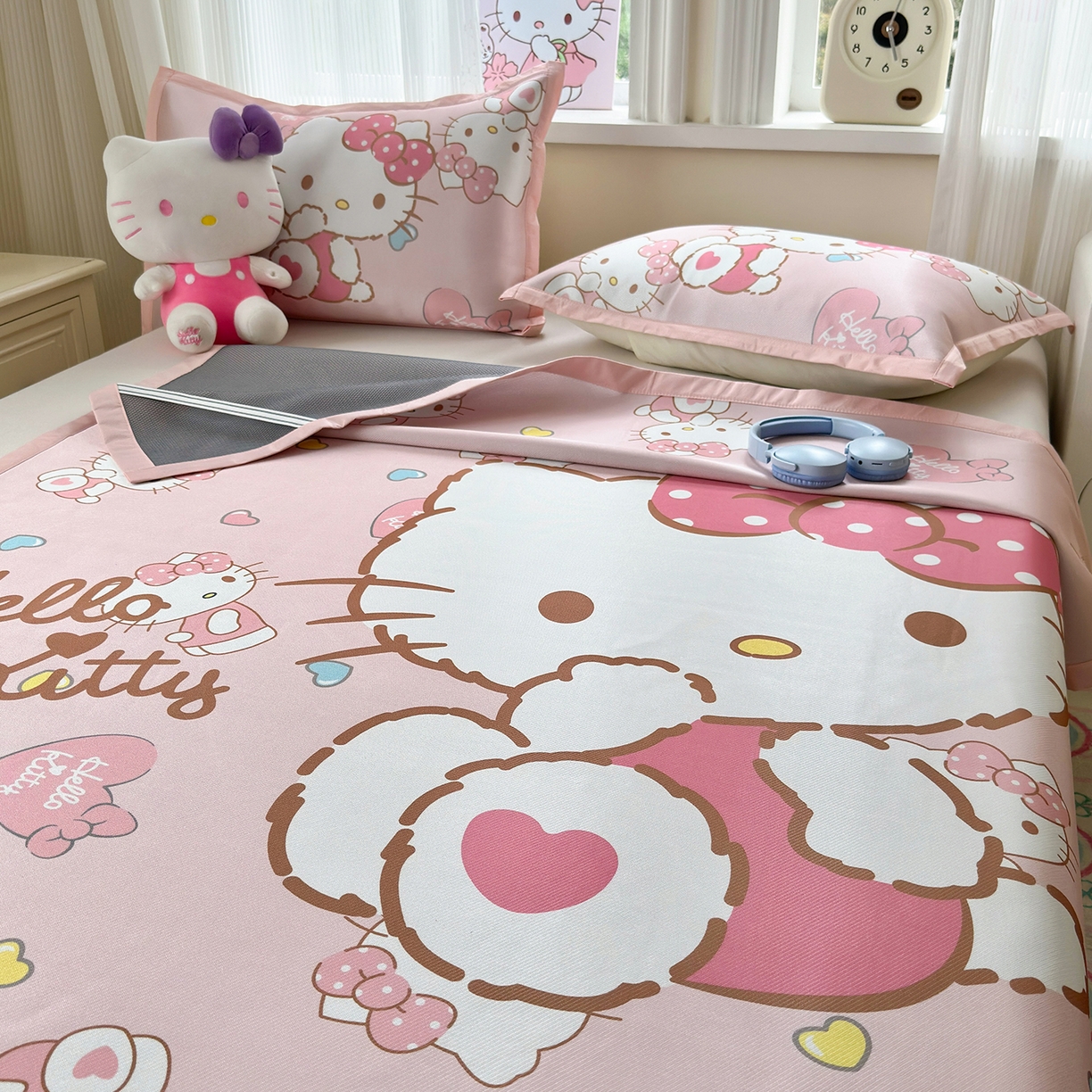 91家纺网 家纺一手货源 找家纺 （总）桃子家居 2026新款A类三丽鸥授权数码印花中分子1200D凉感冰丝宽边凉感软席凉席席子