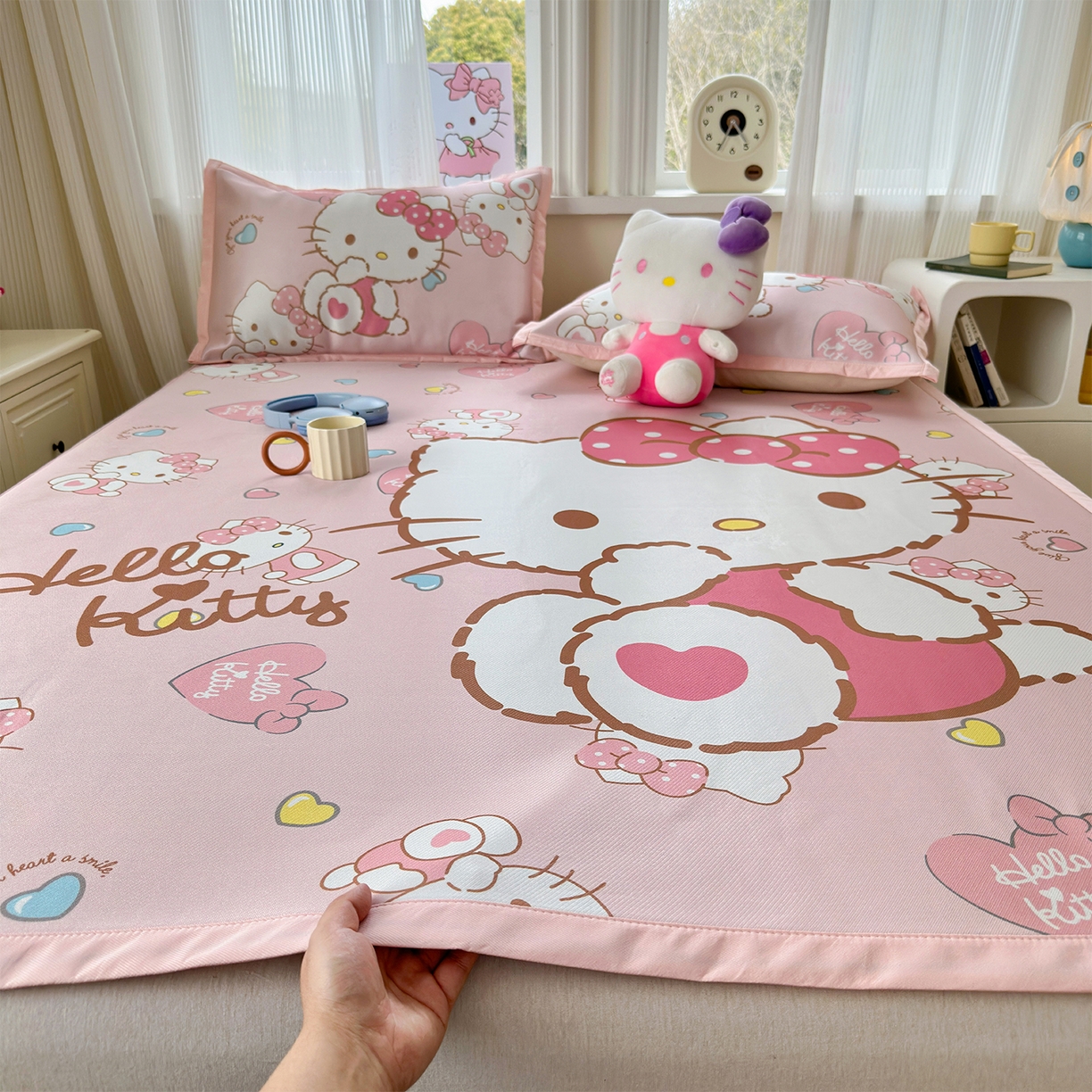 91家纺网 家纺一手货源 找家纺 （总）桃子家居 2026新款A类三丽鸥授权数码印花中分子1200D凉感冰丝宽边凉感软席凉席席子