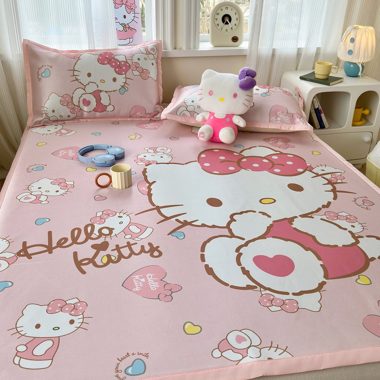 91家纺网 家纺一手货源 找家纺 （总）桃子家居 2026新款A类三丽鸥授权数码印花中分子1200D凉感冰丝宽边凉感软席凉席席子