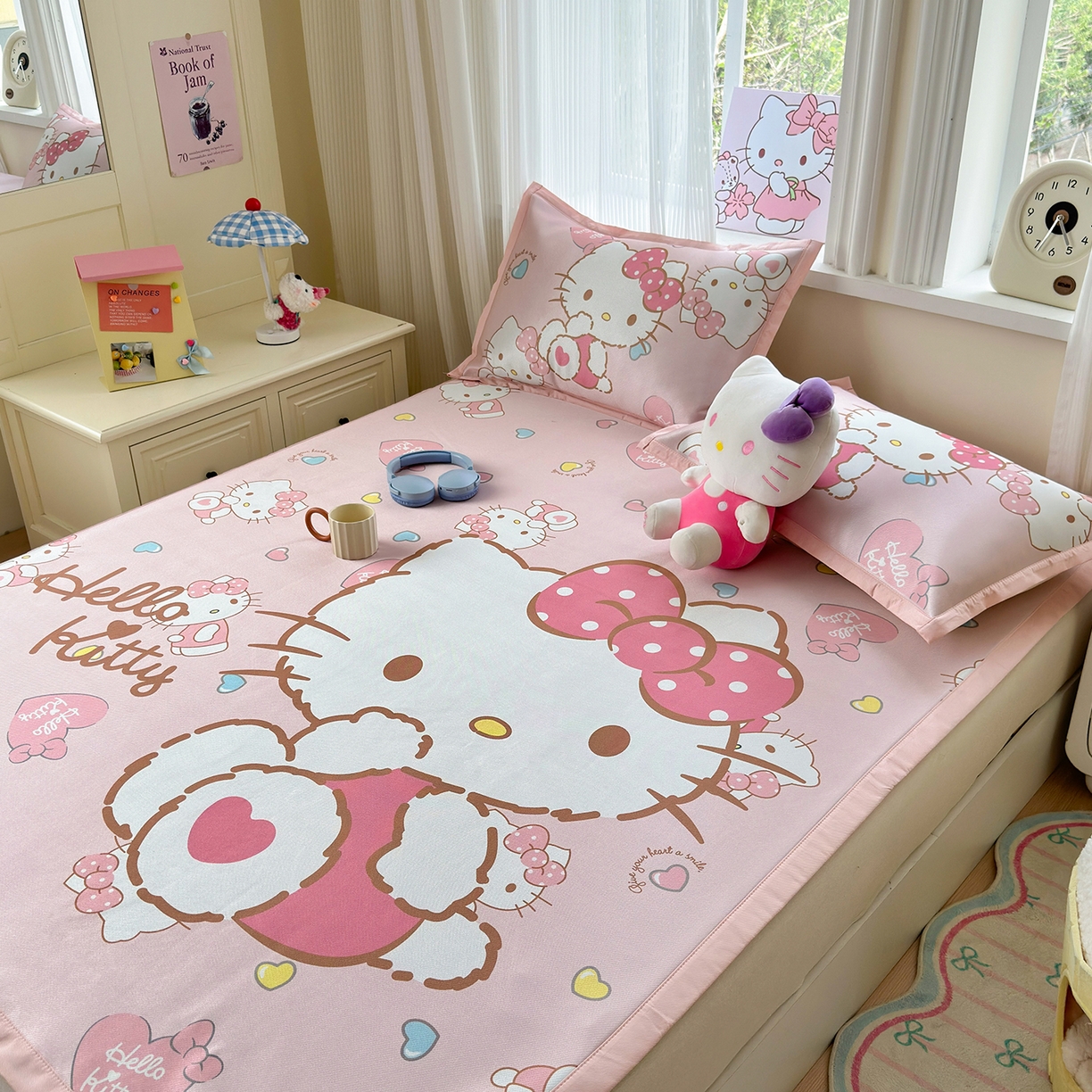 91家纺网 家纺一手货源 找家纺 （总）桃子家居 2026新款A类三丽鸥授权数码印花中分子1200D凉感冰丝宽边凉感软席凉席席子