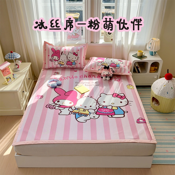 91家纺网 家纺一手货源 找家纺 （总）桃子家居 2026新款A类三丽鸥授权数码印花中分子1200D凉感冰丝宽边凉感软席凉席席子