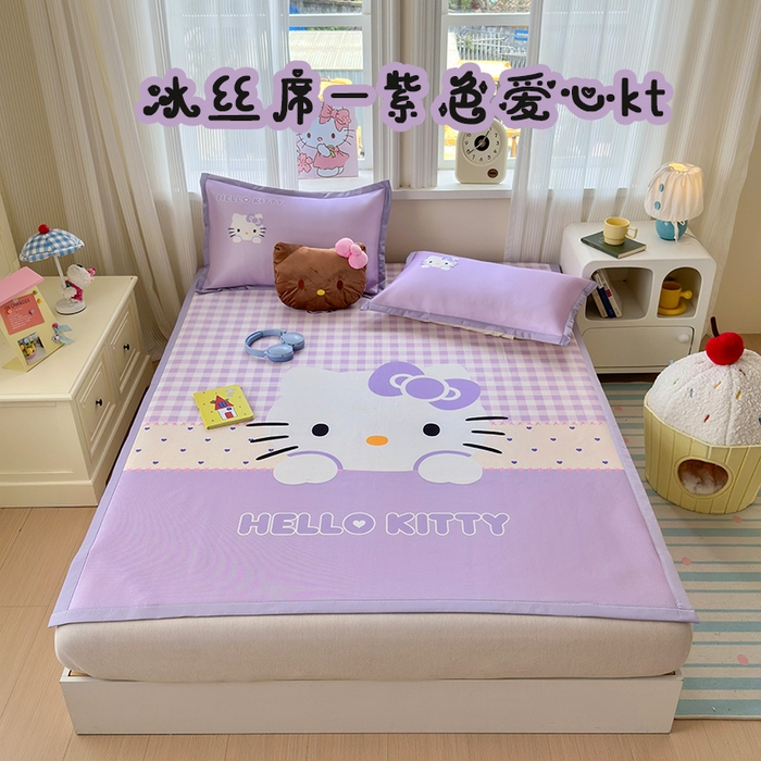 91家纺网 家纺一手货源 找家纺 （总）桃子家居 2026新款A类三丽鸥授权数码印花中分子1200D凉感冰丝宽边凉感软席凉席席子