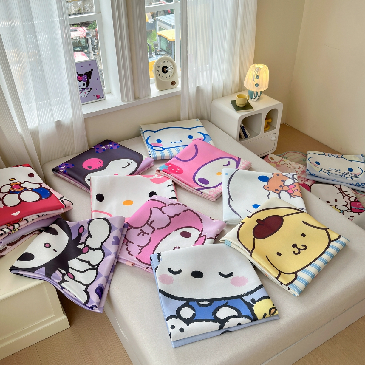 桃子家居 2026新款A类三丽鸥授权数码印花中分子1200D凉感冰丝宽边凉感软席凉席席子 组合图仅做展示不可下单