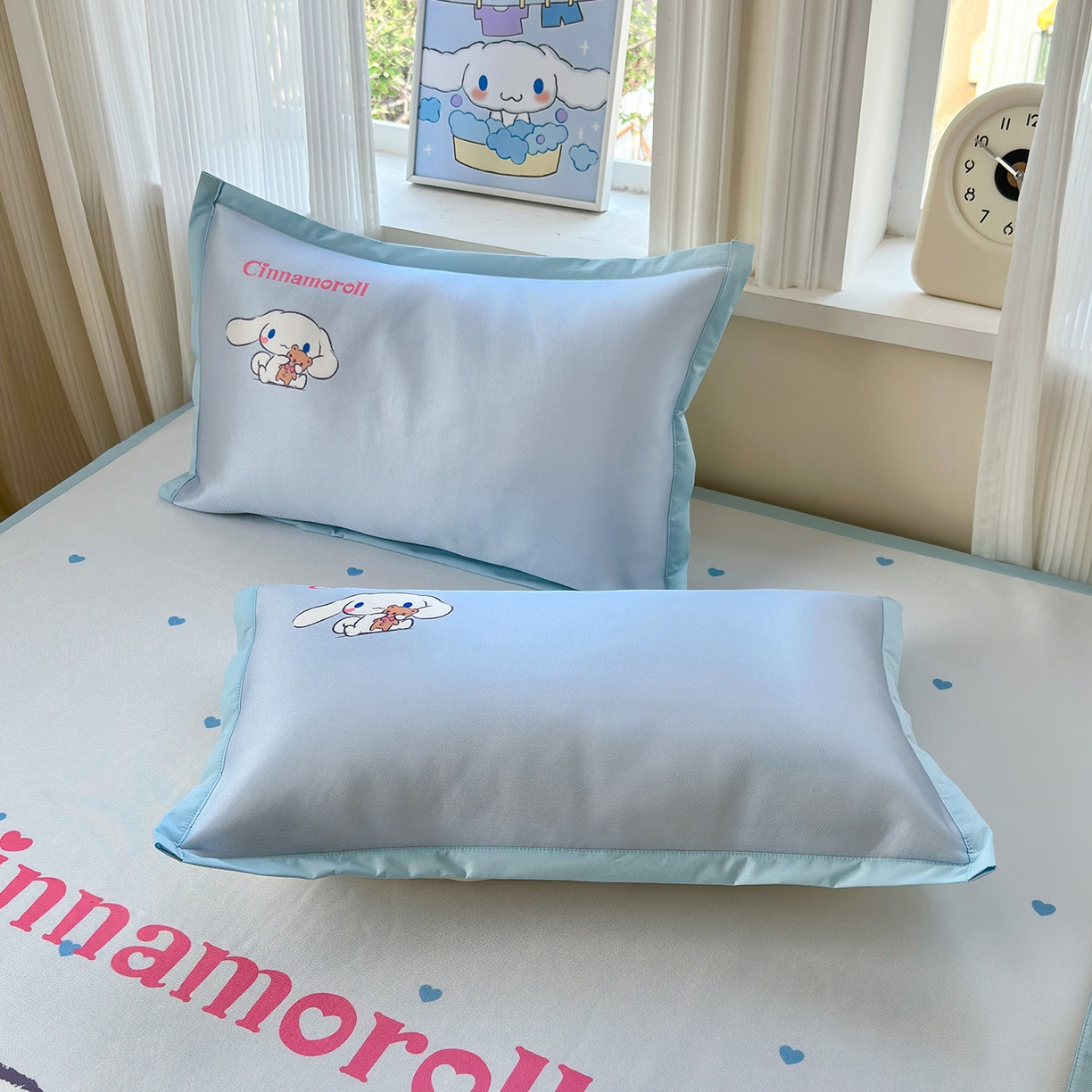 91家纺网 家纺一手货源 找家纺 桃子家居 2026新款A类三丽鸥授权数码印花中分子1200D凉感冰丝宽边凉感软席凉席席子 冰丝席-抱抱大耳狗