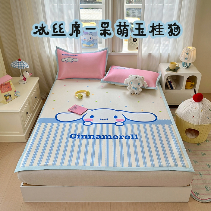 桃子家居 2026新款A类三丽鸥授权数码印花中分子1200D凉感冰丝宽边凉感软席凉席席子 冰丝席-呆萌玉桂狗