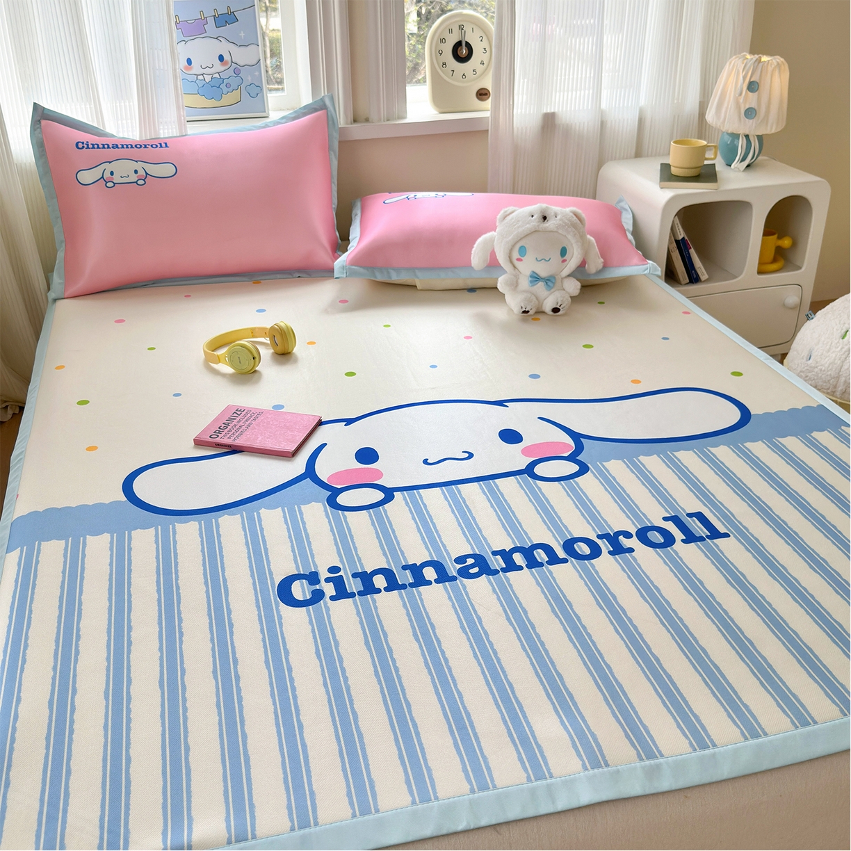 91家纺网 家纺一手货源 找家纺 桃子家居 2026新款A类三丽鸥授权数码印花中分子1200D凉感冰丝宽边凉感软席凉席席子 冰丝席-呆萌玉桂狗