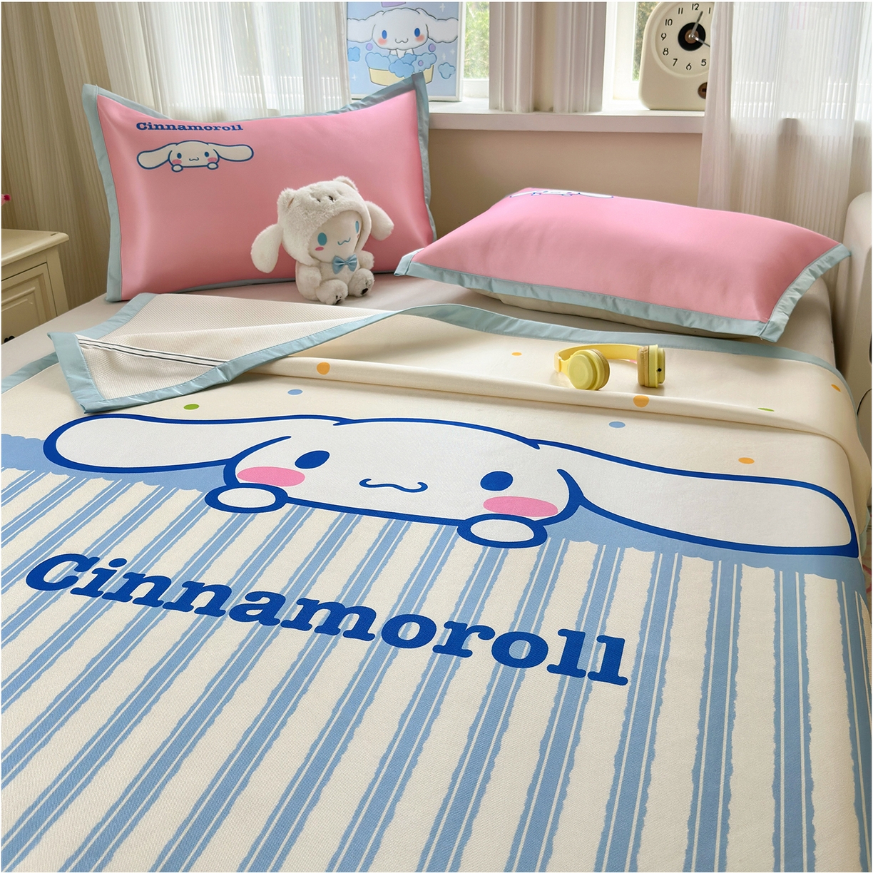 91家纺网 家纺一手货源 找家纺 桃子家居 2026新款A类三丽鸥授权数码印花中分子1200D凉感冰丝宽边凉感软席凉席席子 冰丝席-呆萌玉桂狗