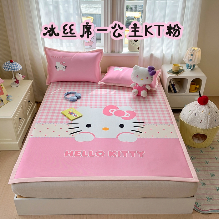 桃子家居 2026新款A类三丽鸥授权数码印花中分子1200D凉感冰丝宽边凉感软席凉席席子 冰丝席-公主KT粉