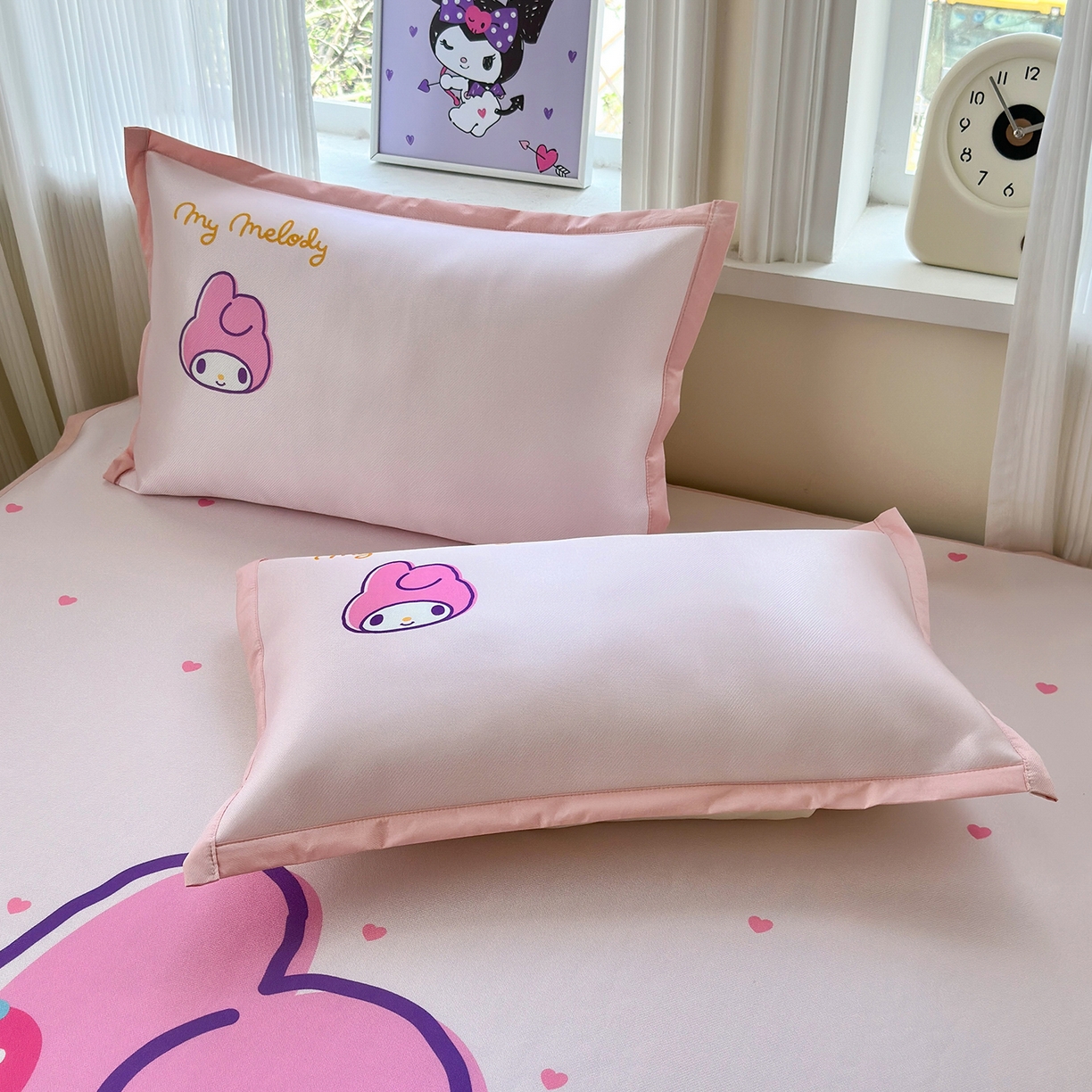 91家纺网 家纺一手货源 找家纺 桃子家居 2026新款A类三丽鸥授权数码印花中分子1200D凉感冰丝宽边凉感软席凉席席子 冰丝席-萌萌美乐蒂