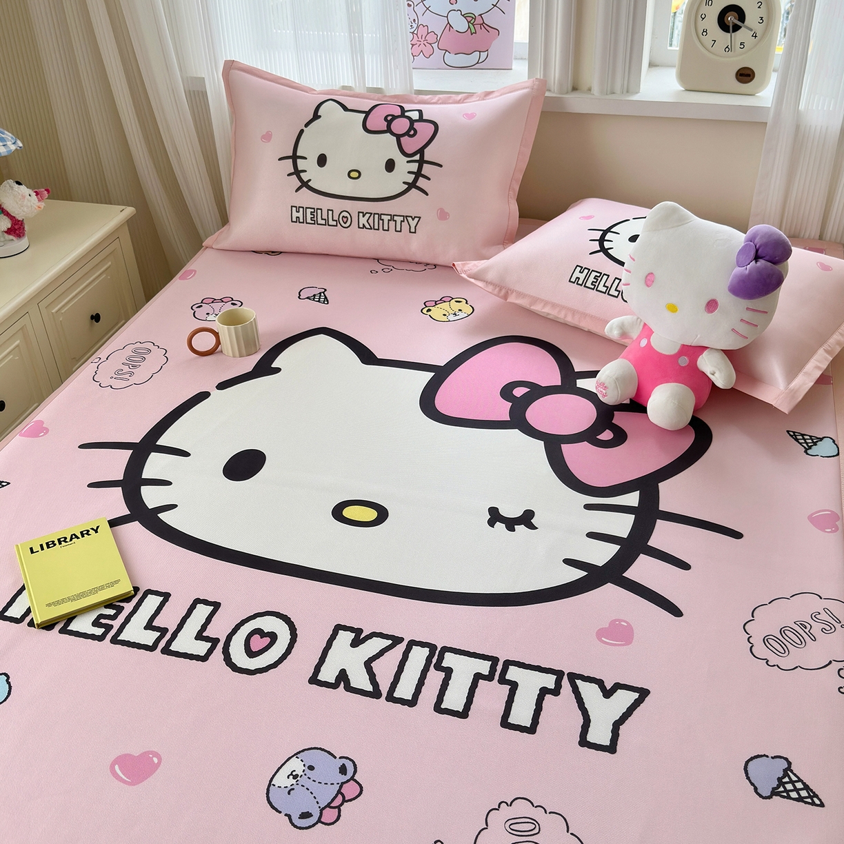 91家纺网 家纺一手货源 找家纺 桃子家居 2026新款A类三丽鸥授权数码印花中分子1200D凉感冰丝宽边凉感软席凉席席子 冰丝席-少女kt