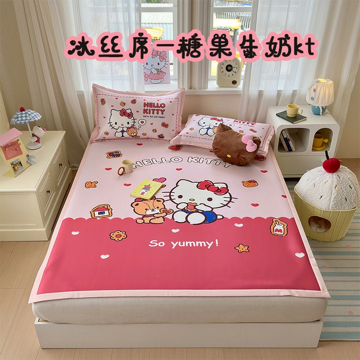 桃子家居 2026新款A类三丽鸥授权数码印花中分子1200D凉感冰丝宽边凉感软席凉席席子 冰丝席-糖果牛奶kt