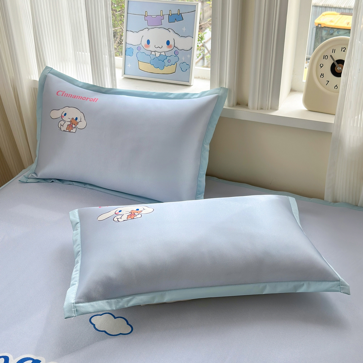 91家纺网 家纺一手货源 找家纺 桃子家居 2026新款A类三丽鸥授权数码印花中分子1200D凉感冰丝宽边凉感软席凉席席子 冰丝席-云朵大耳狗