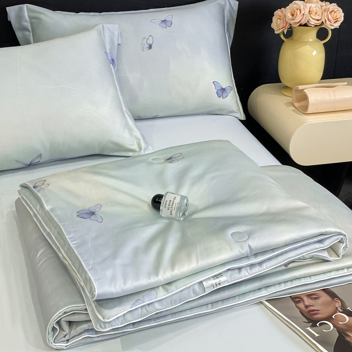 91家纺网 家纺一手货源 找家纺 （总）新方向 2026数码印花A类20%蚕丝天丝棉夏被四件套 65%60s兰精天丝 35%100支长绒棉-蝶梦