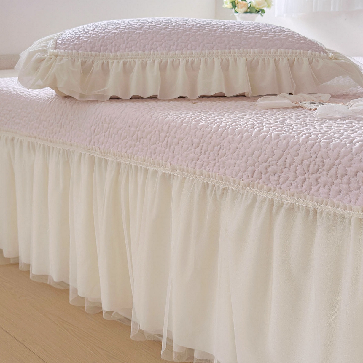 91家纺网 家纺一手货源 找家纺 乐朵家居 2026新款 蜜糖（复合）凉豆豆凉席三件套 粉紫