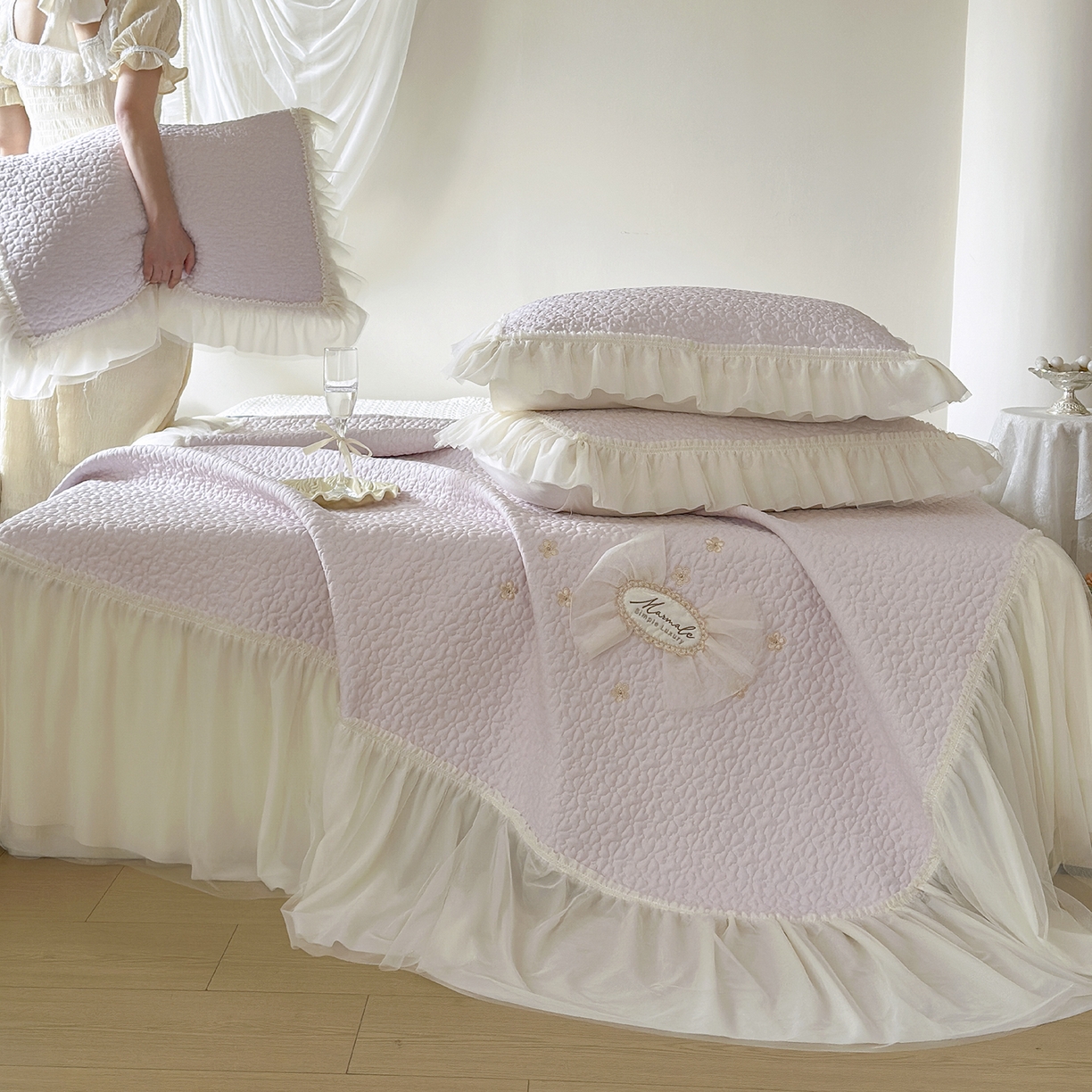 91家纺网 家纺一手货源 找家纺 （总）乐朵家居 2026新款 蜜糖（复合）凉豆豆凉席三件套