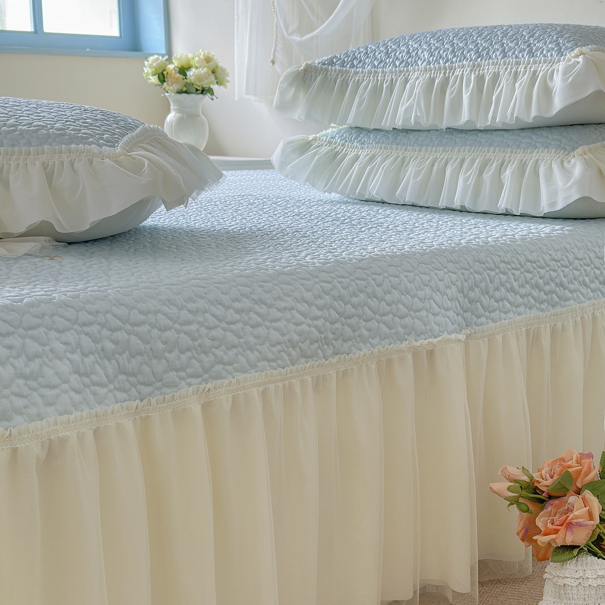 91家纺网 家纺一手货源 找家纺 乐朵家居 2026新款 蜜糖（复合）凉豆豆凉席三件套 浅蓝色