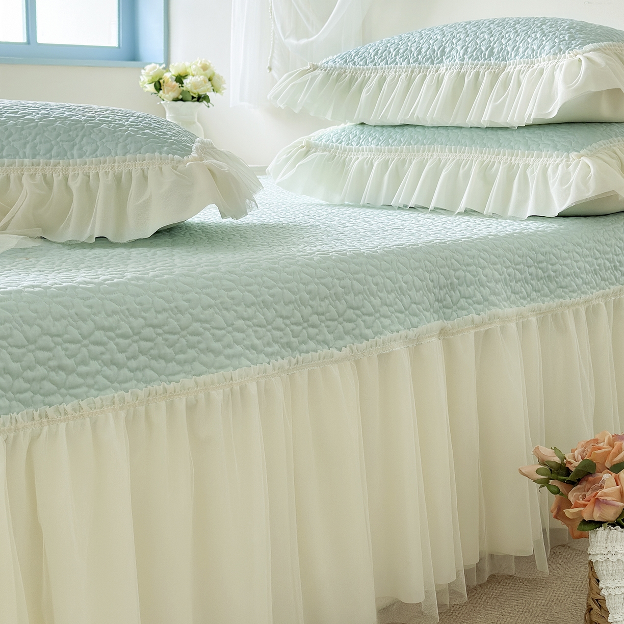 91家纺网 家纺一手货源 找家纺 乐朵家居 2026新款 蜜糖（复合）凉豆豆凉席三件套 浅绿色