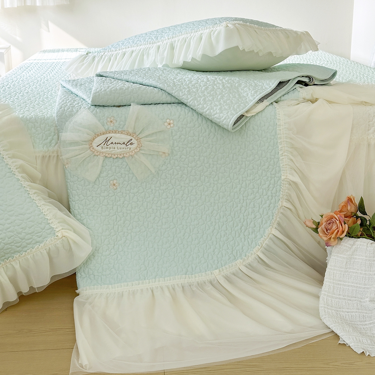 91家纺网 家纺一手货源 找家纺 乐朵家居 2026新款 蜜糖（复合）凉豆豆凉席三件套 浅绿色