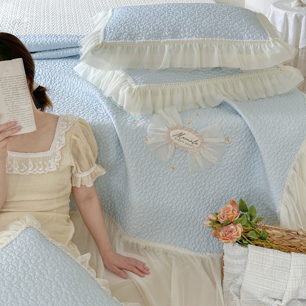 乐朵家居 2026新款 蜜糖（复合）凉豆豆凉席三件套 浅蓝色