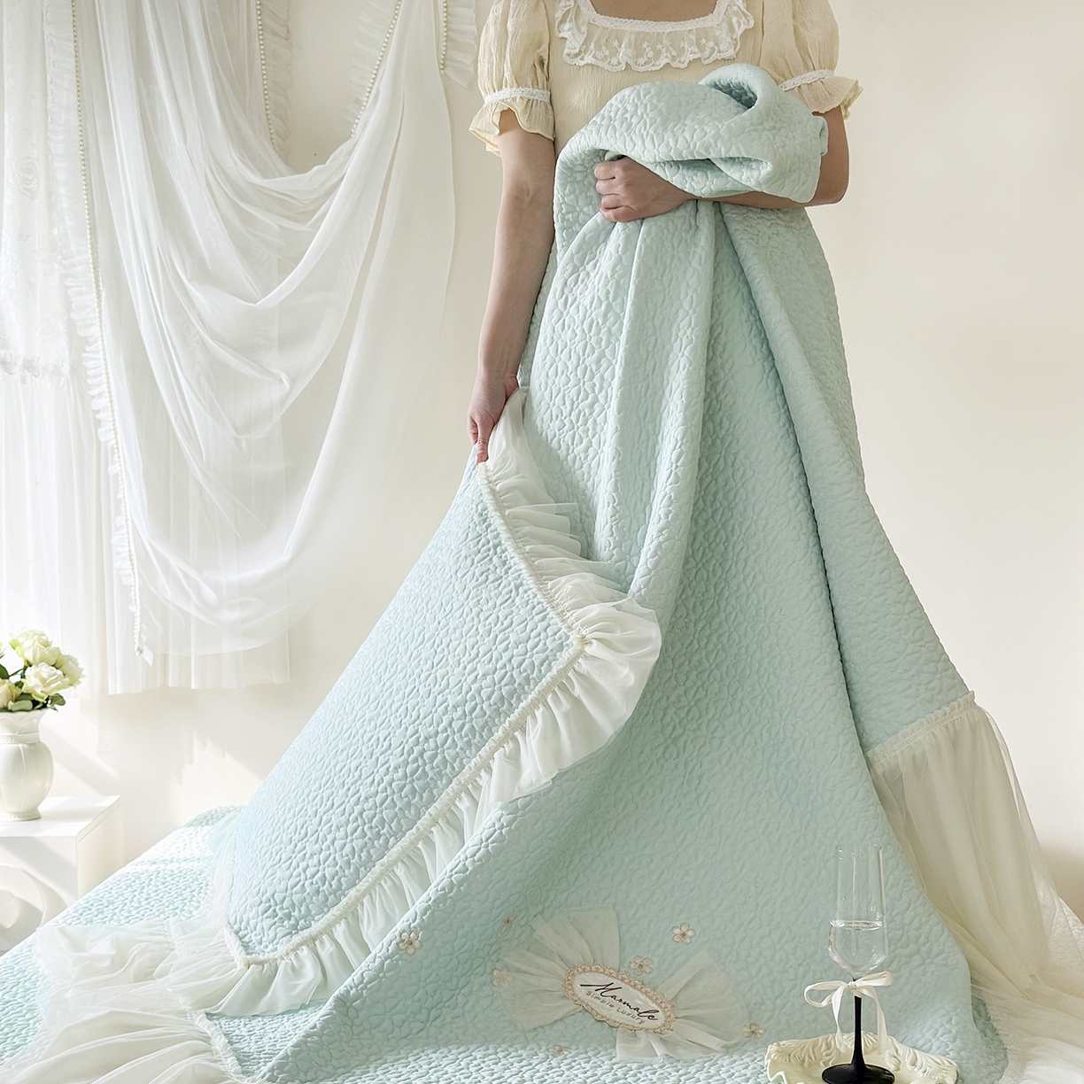 91家纺网 家纺一手货源 找家纺 乐朵家居 2026新款 蜜糖（复合）凉豆豆凉席三件套 浅绿色