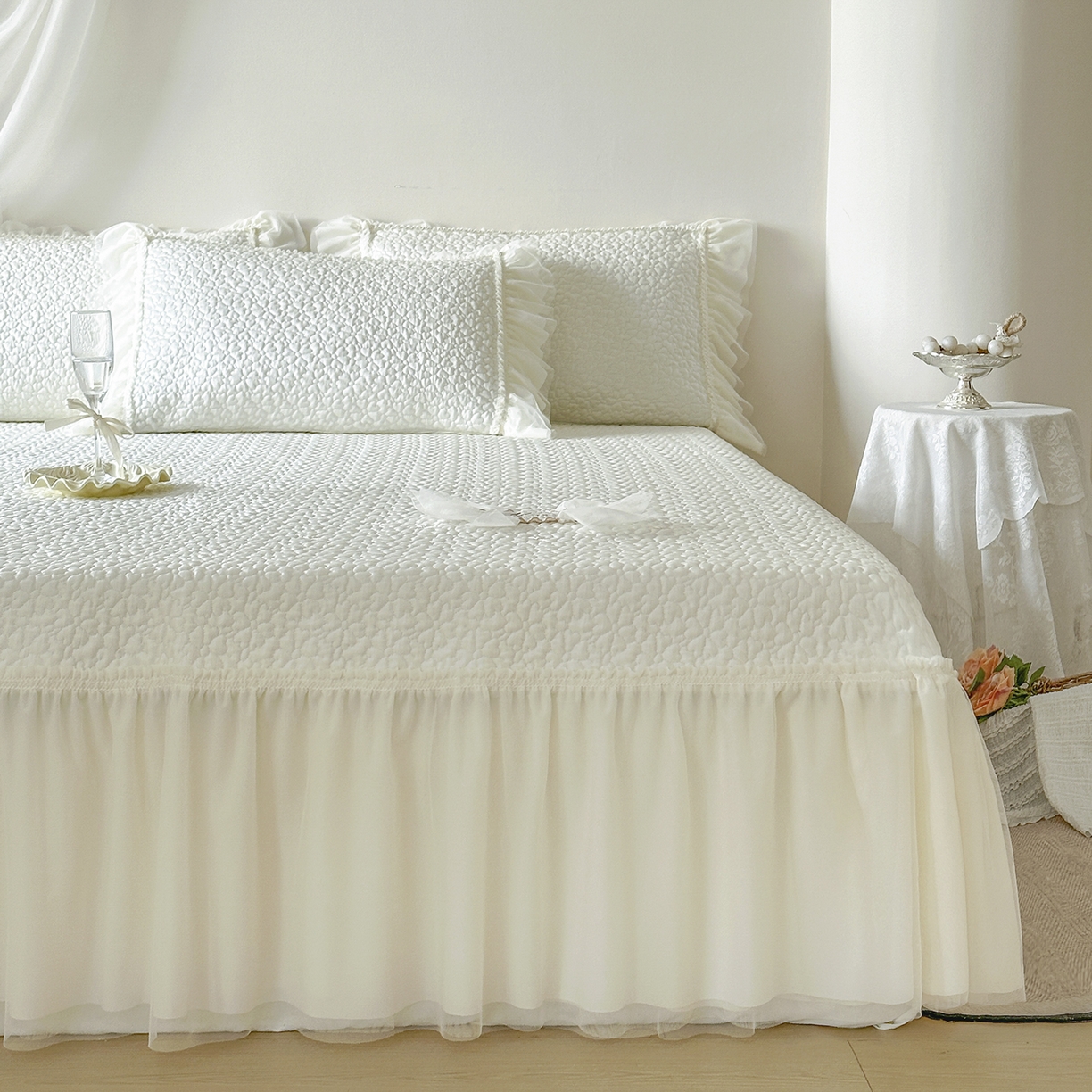 91家纺网 家纺一手货源 找家纺 乐朵家居 2026新款 蜜糖（复合）凉豆豆凉席三件套 米色