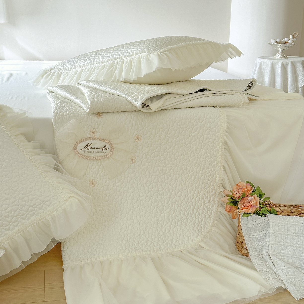 91家纺网 家纺一手货源 找家纺 乐朵家居 2026新款 蜜糖（复合）凉豆豆凉席三件套 米色