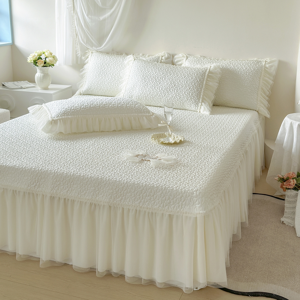 91家纺网 家纺一手货源 找家纺 乐朵家居 2026新款 蜜糖（复合）凉豆豆凉席三件套 米色