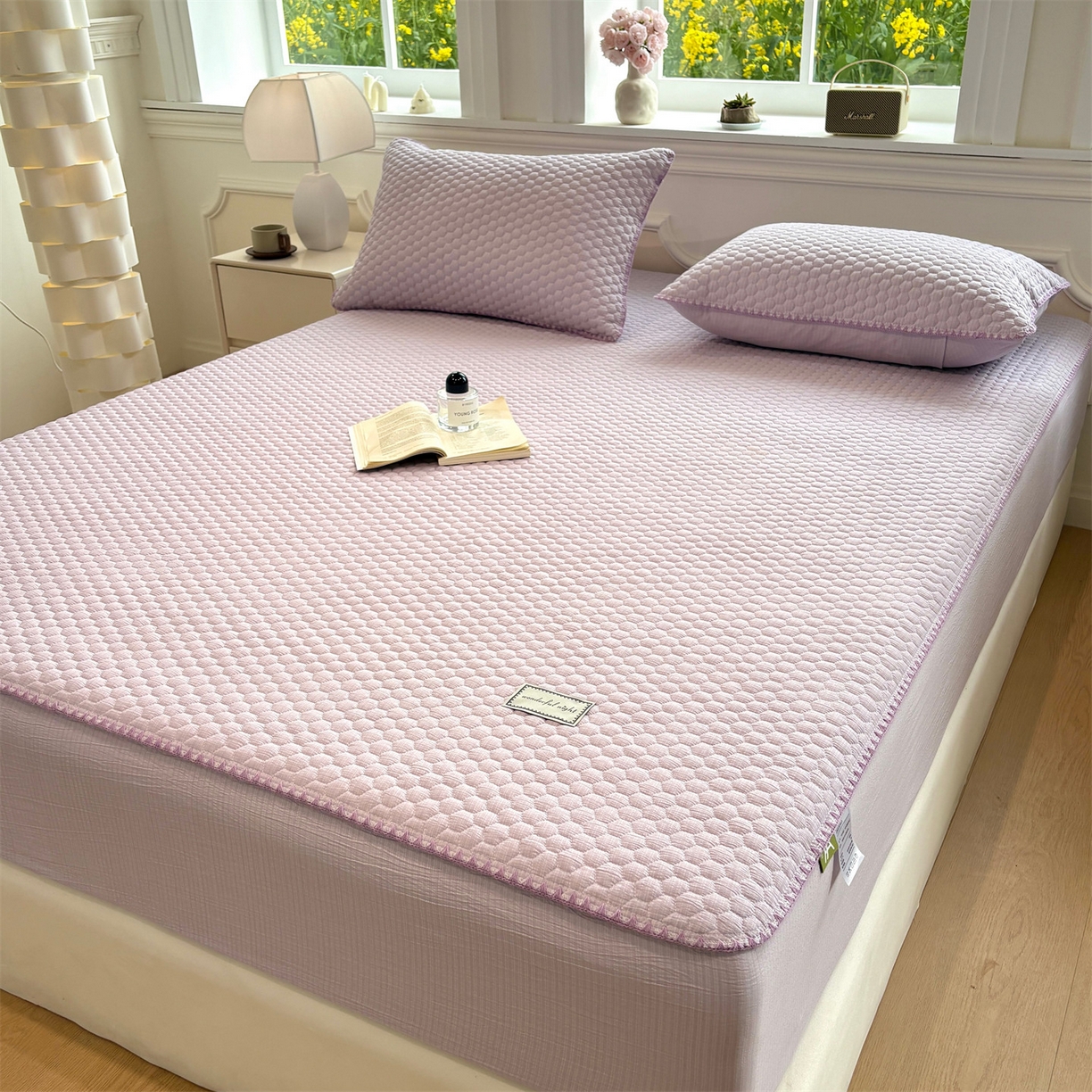 91家纺网 家纺一手货源 找家纺 （总）居眠 2026新款贝壳边纯色夹棉床笠,贝壳边-淡紫,贝壳边-黄色,贝壳边-灰色,贝壳边-卡其,贝壳边-嫩粉,贝壳边-月光蓝