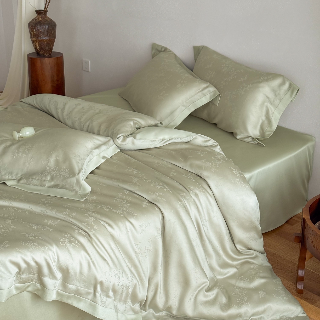 91家纺网 家纺一手货源 找家纺 （总）花时间 2026春夏新款60s兰精天丝染色提花四件套