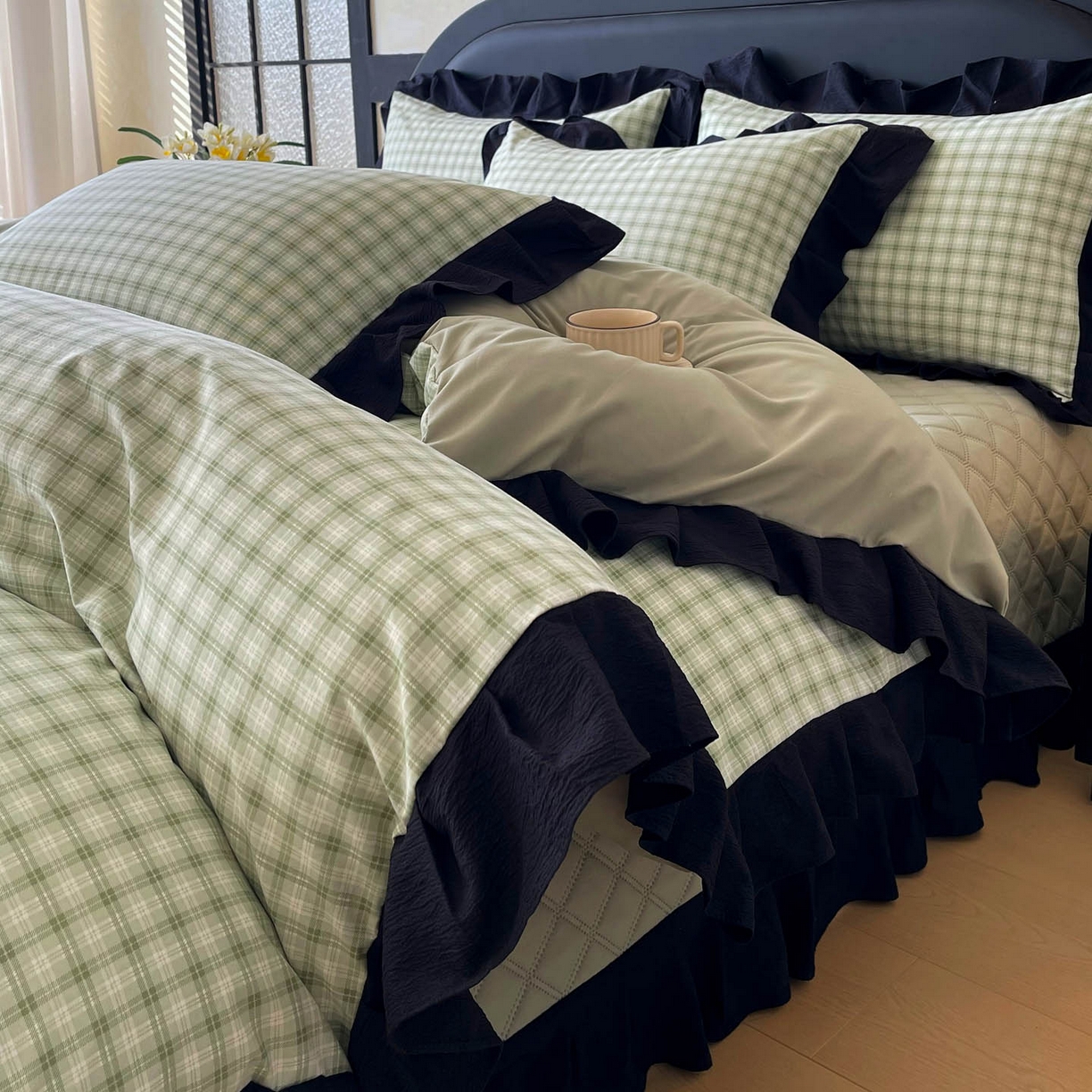 慕希家纺 2026新款花边夹棉床盖四件套-西西里岛系列 西西里岛-藤绿