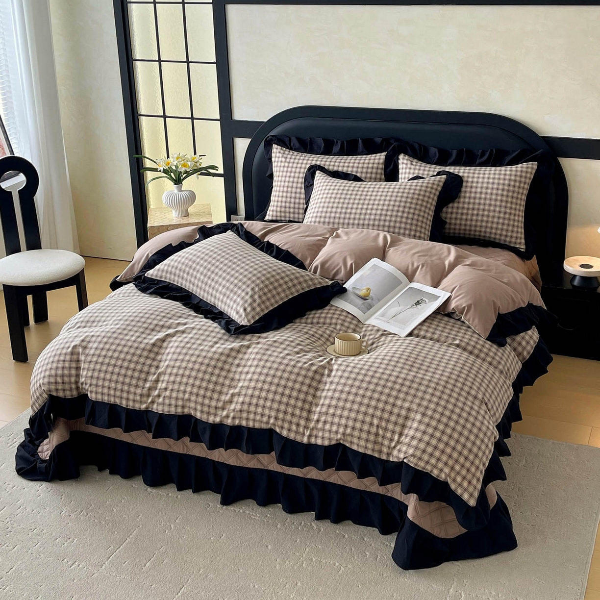 91家纺网 家纺一手货源 找家纺 慕希家纺 2026新款花边夹棉床盖四件套-西西里岛系列 西西里岛-咖色