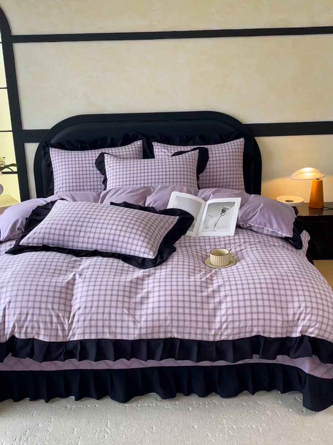 91家纺网 家纺一手货源 找家纺 慕希家纺 2026新款花边夹棉床盖四件套-西西里岛系列 西西里岛-浅紫