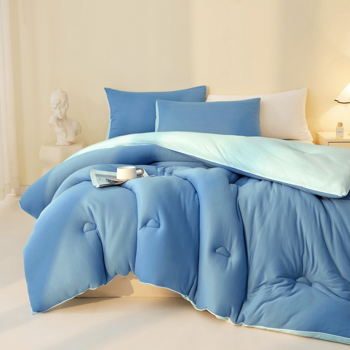 91家纺网 家纺一手货源 找家纺 织雅漫 2026新款针织棉大豆被冬被加厚春秋被被子被芯 深睡蓝+山青