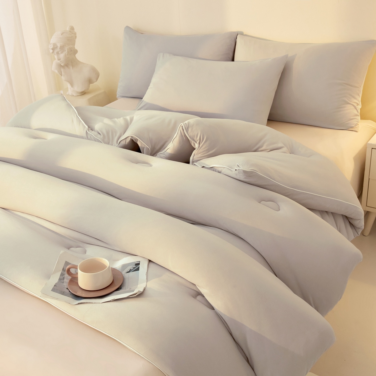 91家纺网 家纺一手货源 找家纺 织雅漫 2026新款针织棉大豆被冬被加厚春秋被被子被芯 青空灰