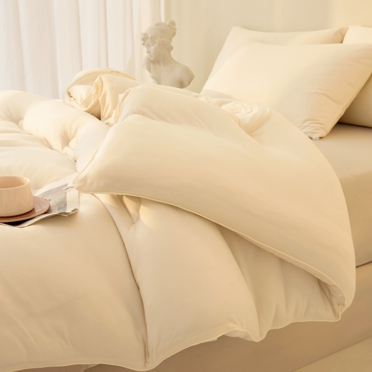 91家纺网 家纺一手货源 找家纺 织雅漫 2026新款针织棉大豆被冬被加厚春秋被被子被芯 米白