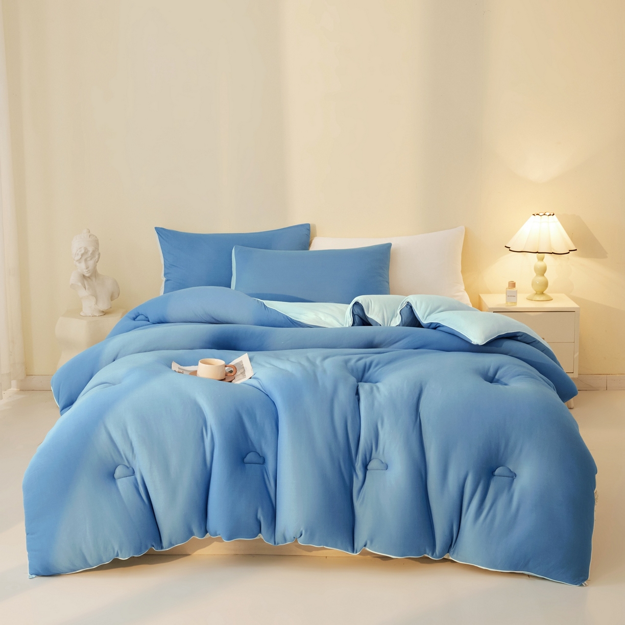 91家纺网 家纺一手货源 找家纺 织雅漫 2026新款针织棉大豆被冬被加厚春秋被被子被芯 深睡蓝+山青