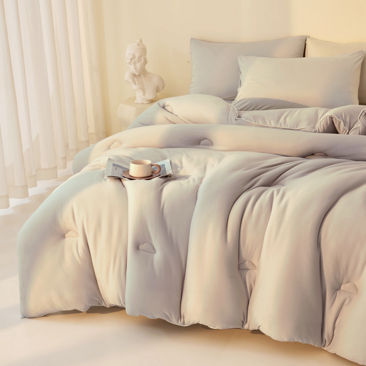 91家纺网 家纺一手货源 找家纺 织雅漫 2026新款针织棉大豆被冬被加厚春秋被被子被芯 青空灰