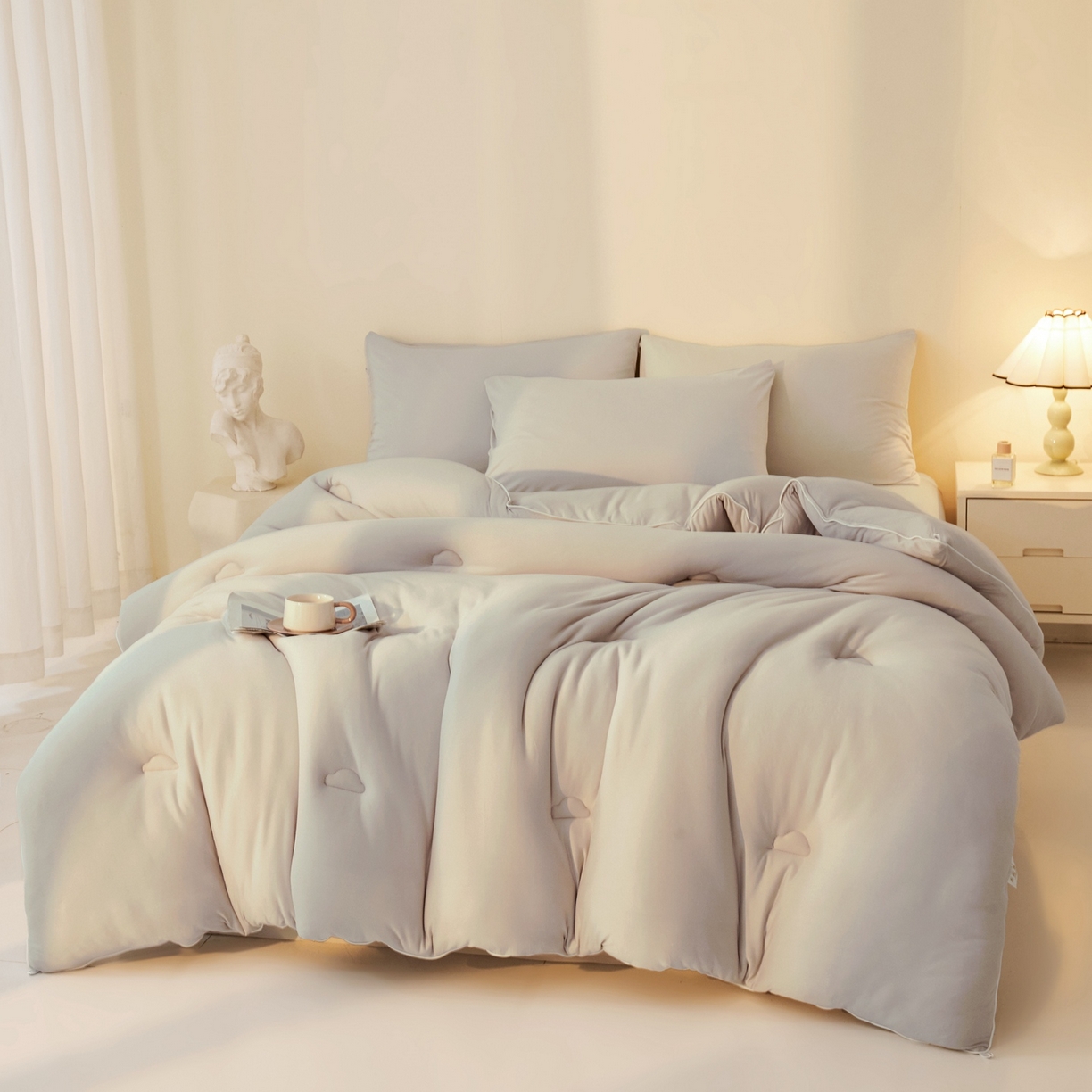 91家纺网 家纺一手货源 找家纺 织雅漫 2026新款针织棉大豆被冬被加厚春秋被被子被芯 青空灰