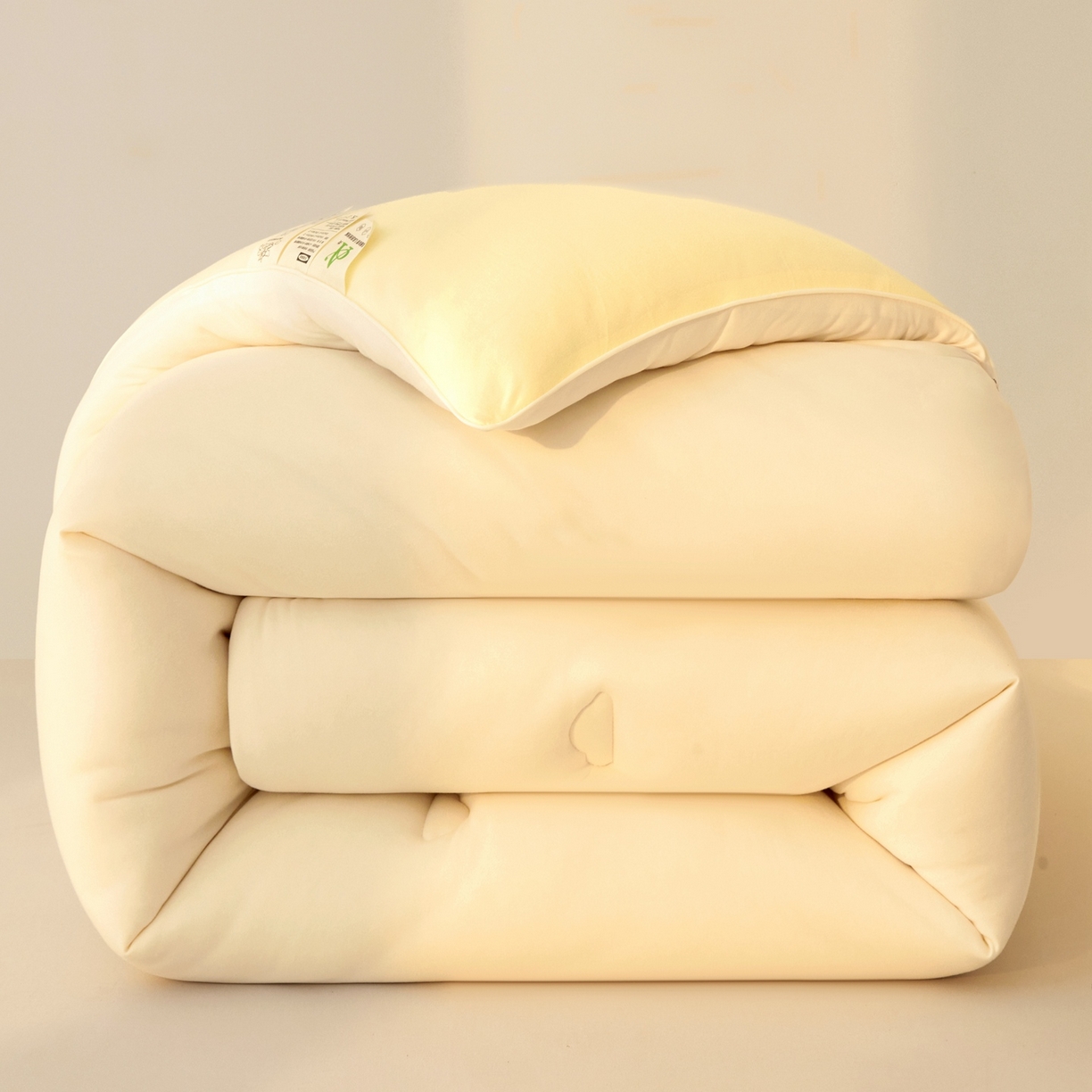 91家纺网 家纺一手货源 找家纺 织雅漫 2026新款针织棉大豆被冬被加厚春秋被被子被芯 米白+鹅黄