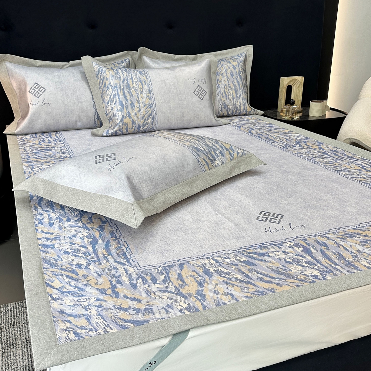 JUICY 橘滋家纺 2026年夏日新款高端简约意式轻奢数码冰丝席凉席 平席款-午夜深蓝