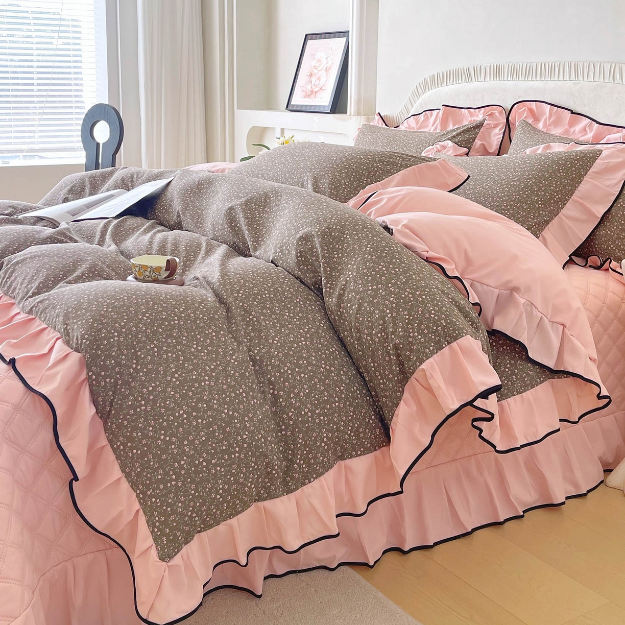 91家纺网 家纺一手货源 找家纺 慕希家纺 2026新款花边床盖四件套 朝花夕拾