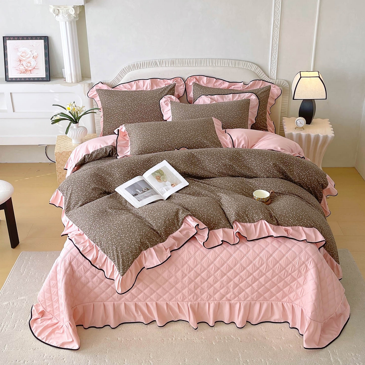 91家纺网 家纺一手货源 找家纺 慕希家纺 2026新款花边床盖四件套 朝花夕拾